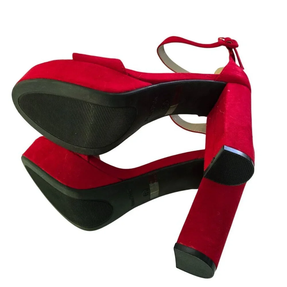 Dream Pairs Hi-lo Red Faux Suede Platform Ankle Strap Heels Size 8.5